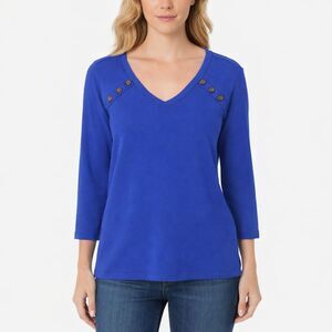 Chico's Sweater Size 1 (8) Medium Blue Knit NWOT *